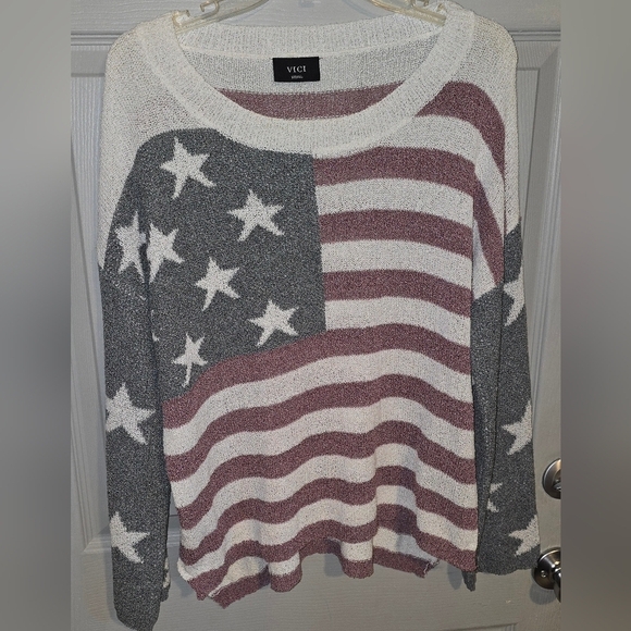 VICI American Flag Slouchy Sweater Red White & Blue Top Oversized Women's S - Picture 4 of 9